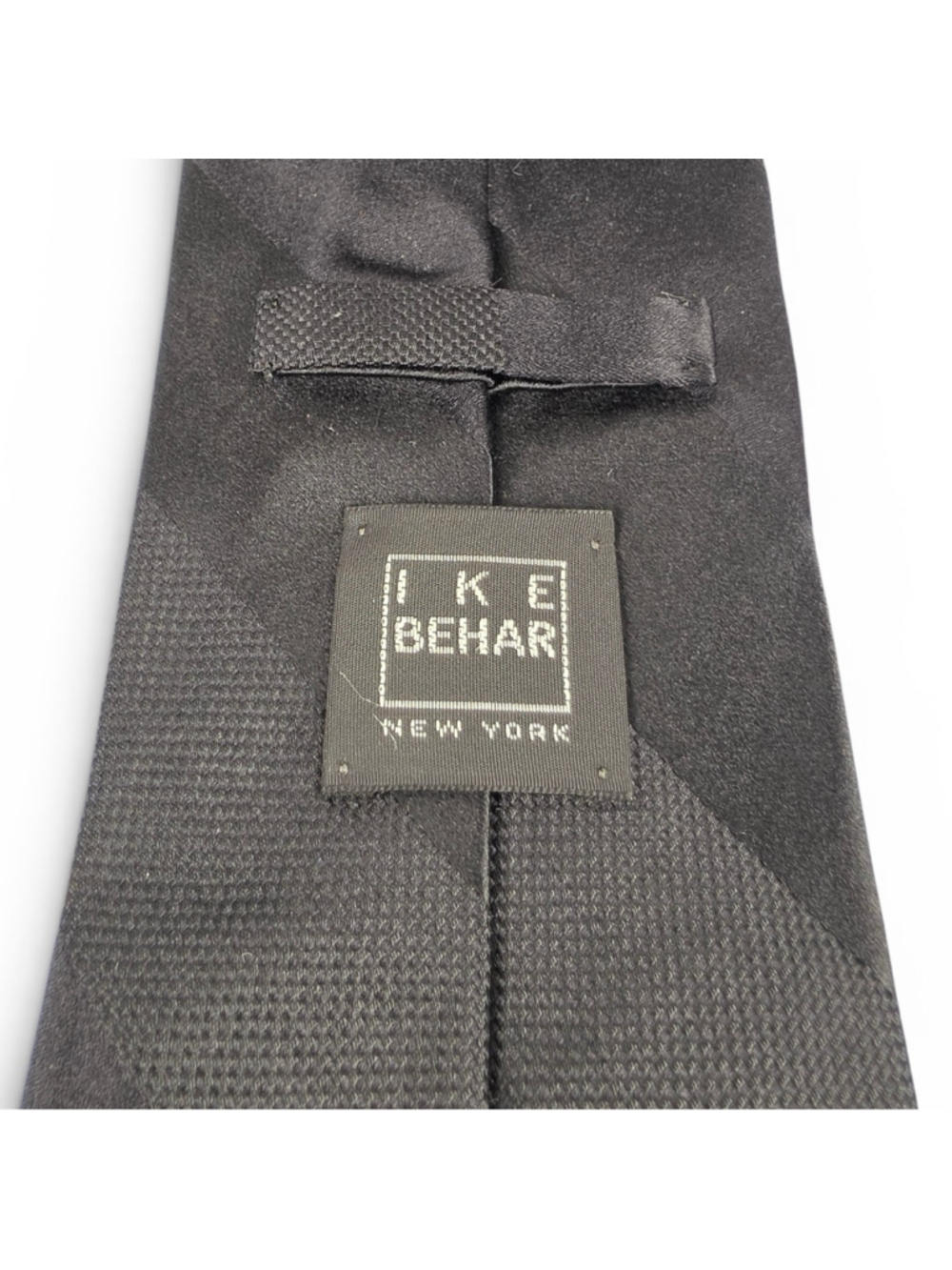 IKE Behar New York Black Striped Silk Tie Textured Designer Necktie - Picture 4 of 8
